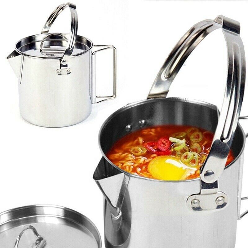 1.2L Outdoor Stainless Steel Kettles Camping Portable Boil Water Hanging Po Z6U8