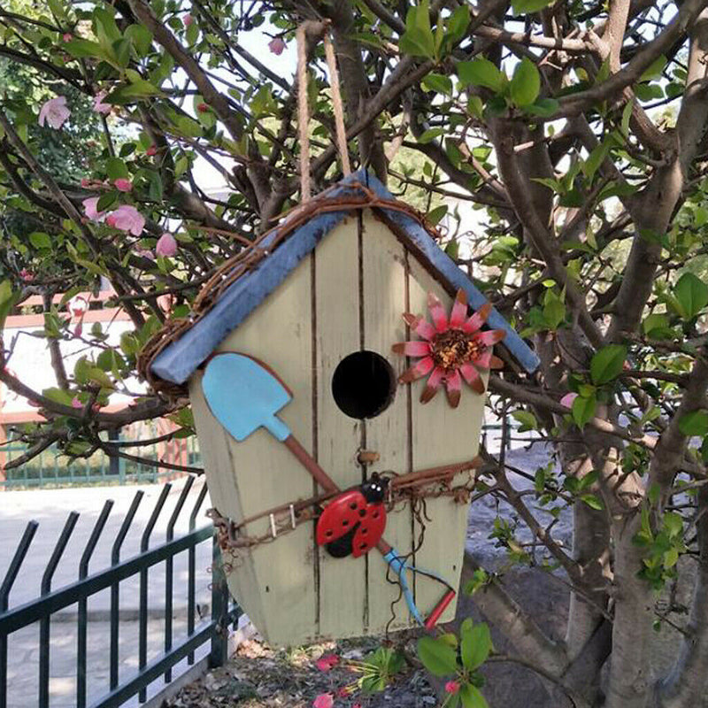 2Pcs Wooden Bird House, Birdnest, Weatherproof Country House Design for Easy