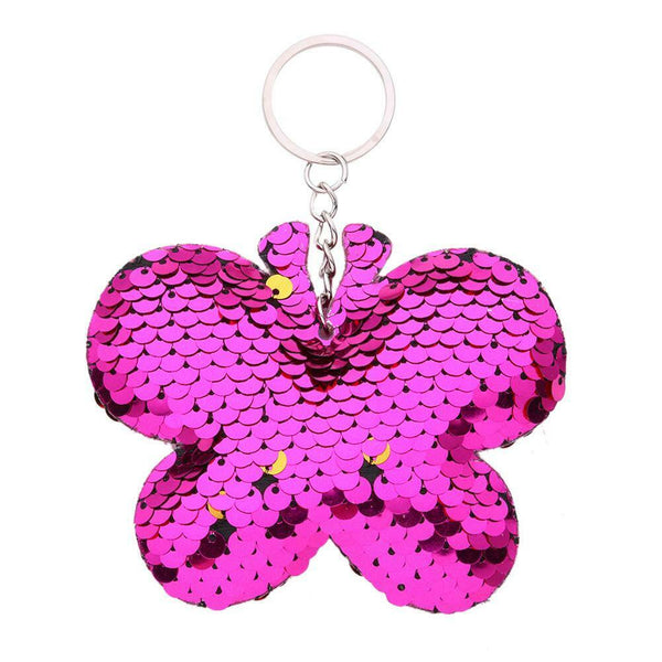 Butterfly Keychain Glitter Sequins Key Ring Women Car Bag Pendant (Purple) A#S