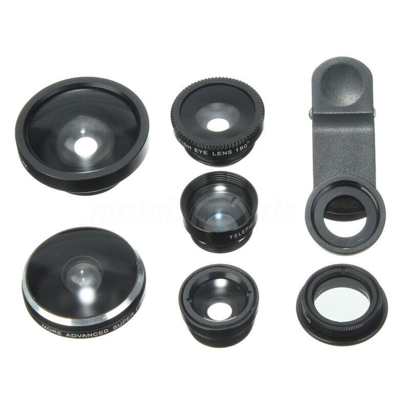 Universal Phone Camera Lens Kit Set 8 In 1 Fisheye / Wide Angle / Macro Clip On