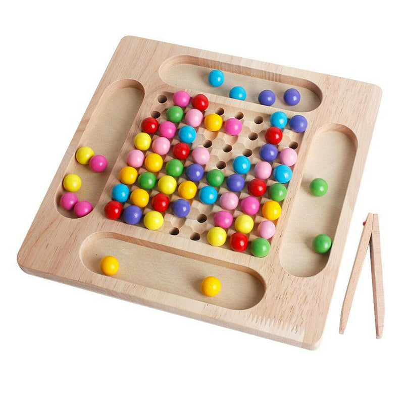 Montessori Educational Wooden Toys for Toddlers, Wooden Board Beads Game,