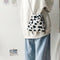 Women Plush Crossbody Bag Cow Milk Print Shoulder Drawstring Mini Handbags