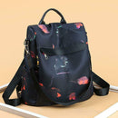 Women Print Black Nylon Backpack Anti Theft Girls Travel School Shoulder Bag