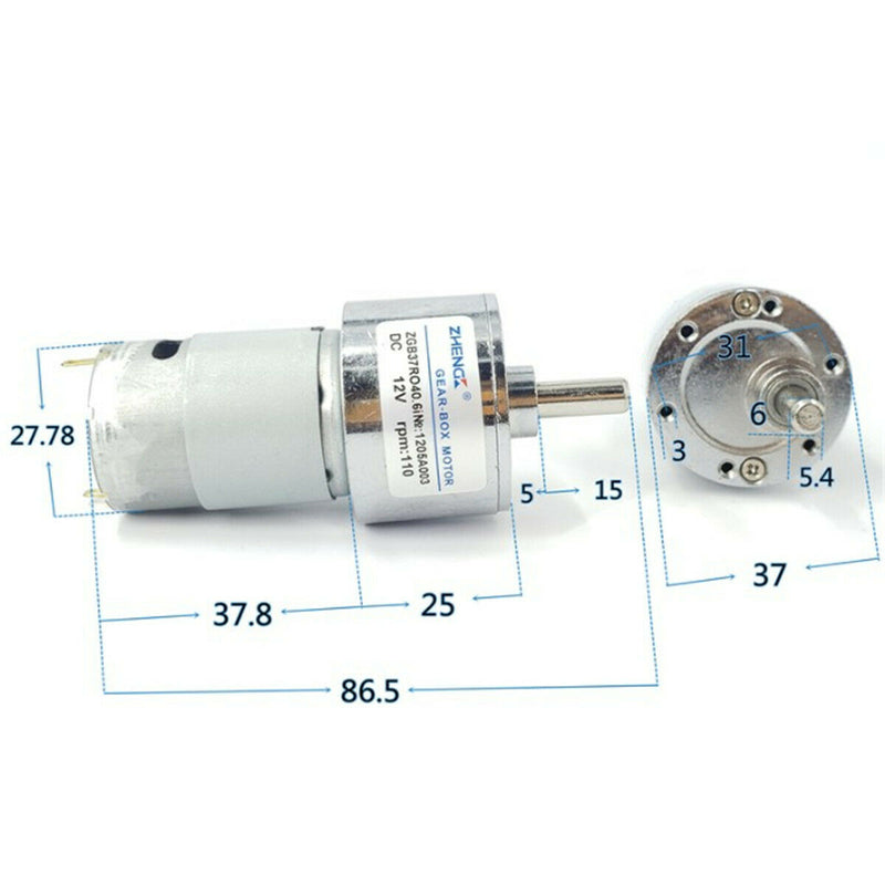 DC 6V-12V 110RPM Large High Torque Metal Gear Box Electric Gear Reduction Motor