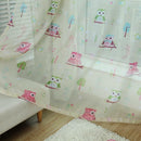 Owl Pattern Voile Sheer Curtain Ready Made Eyelet Window DrapesPanel Green