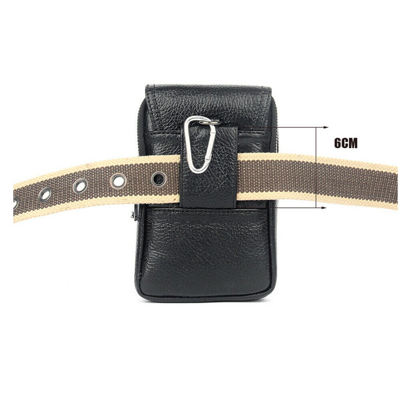 New Portable Soft Leather Belt Purse Bag With Zip Pockets and Phone Pocket for