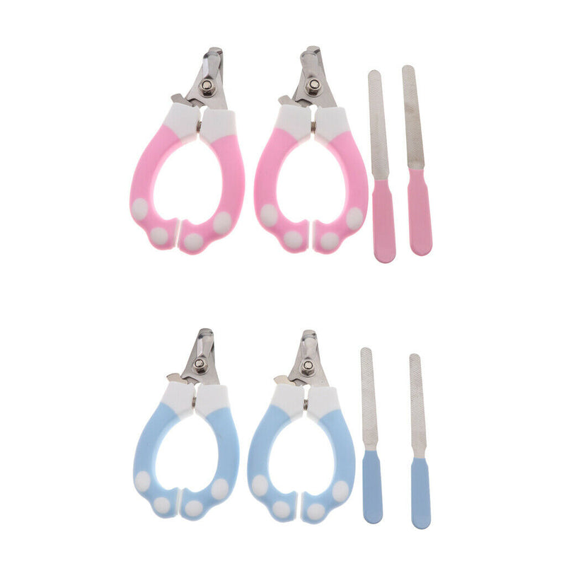 2 Sets of Stainless Steel Cat Dog Nail Clipper & Claw Grooming Trimmer Pink