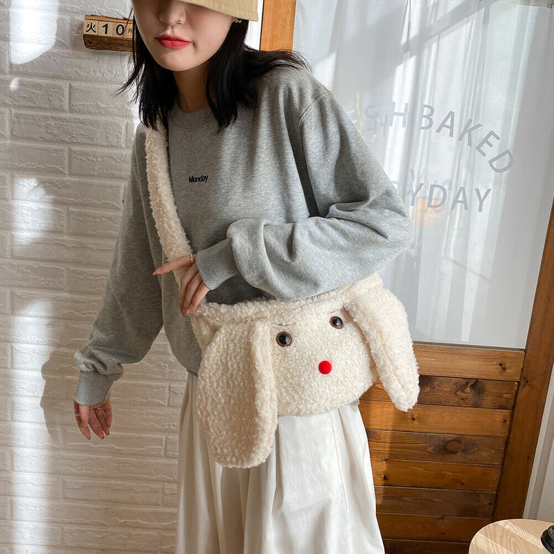 Cute Rabbit Shaped Shoulder Crossbody Bag Women Fleece Street Money Purses