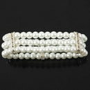 Ladies 3 Rows Faux Pearls Accent Off White Stretch Wrist Bracelet Jewelry