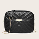 Women Simple Leather Crossbody Bag Chain Shoulder Messenger Handbag (Black) A