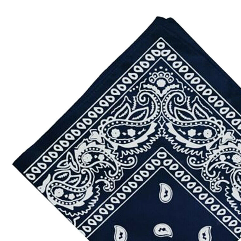 Cotton Double Sided Paisley Cowboy Bandana Head Wrap Wristband Kerchief Navy
