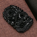 Chinese Natural Black Green Jade Pendant Dragon Good Lucky Amulet Gifts Gift
