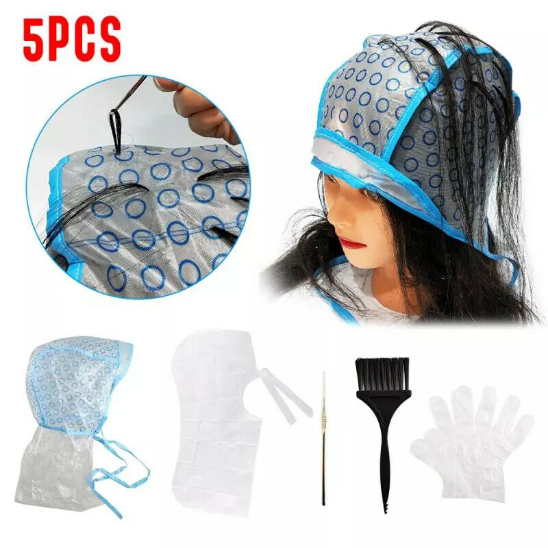 5Pcs/Set Highlighting Dye Coloring Hair Tipping Cap Gloves With Hook Hairst Hn