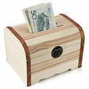 1PC Wooden Piggy Bank Safe Money Box Savings With Lock Wood Carving Handmad A9B6