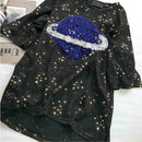 Summer Women Loose T-shirt Star Print Sequin Short-Sleeve TopsÃ¯Â¼Ë†Black) (XL) A