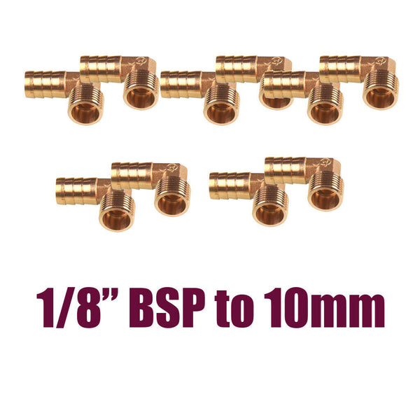 10x1/8 10mm Elbow Gas Nozzle Brass 90 Degree Elbow Barbed Hose Pipe Fittings