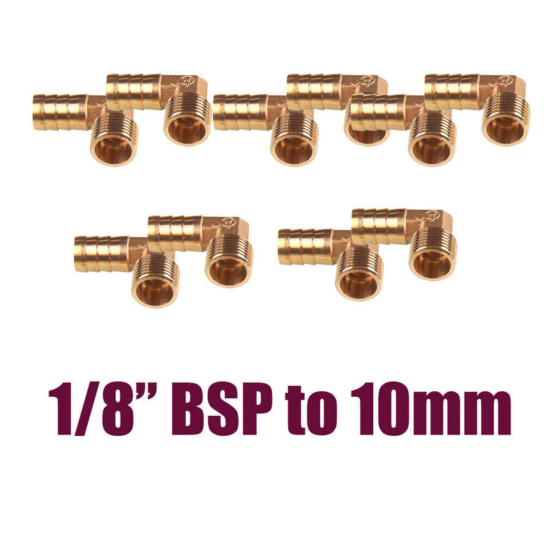 10x1/8 10mm Elbow Gas Nozzle Brass 90 Degree Elbow Barbed Hose Pipe Fittings