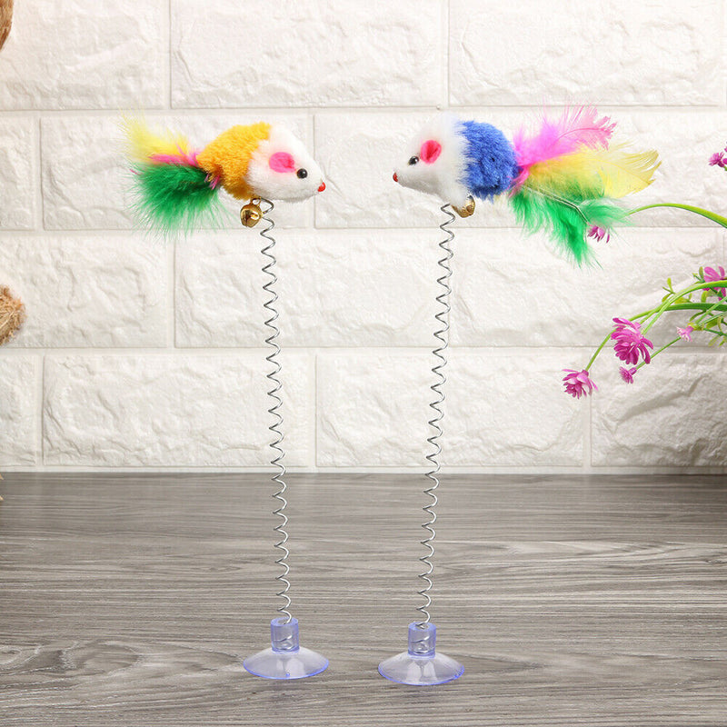 5pcs/set Kitten Playing Training Sucker Toys Spring Fun False Mouse Pet Cat Toys