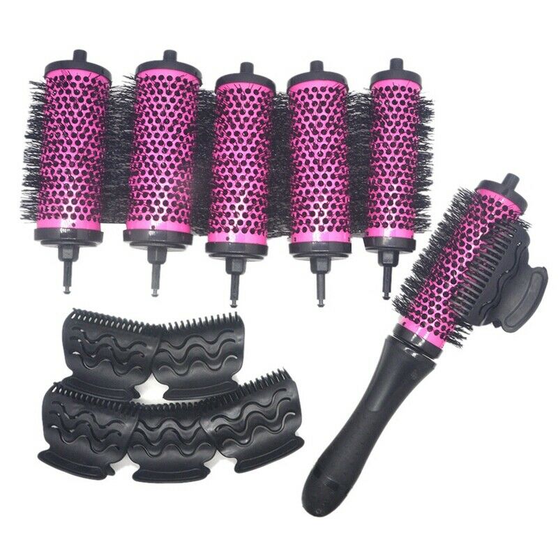 6pcs/set 3 Sizes Detachable Handle Hair Roller Brush with Positioning Clips Q8M7