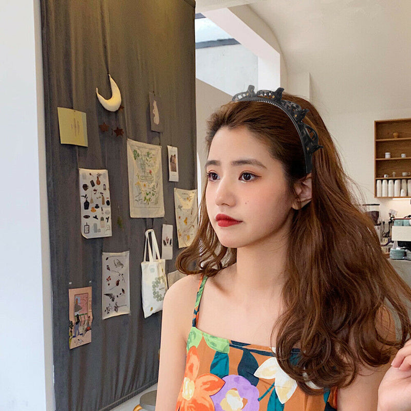 Double Layer Bangs Clip Clamp Hairpin Hair Hoop Headband Hairband (Black)