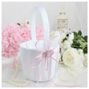 Double Heart Wedding Flower Girl Basket White Satin Rhinestone Decor Pink W