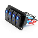 12V-24V 4 gang blue 2 LED Light Rocker Switch Panel Circuit Breaker Boat Ma
