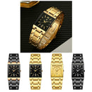 Mens Fashion Watch Rectangular Dial Analog Quartz Wristwatch Golden