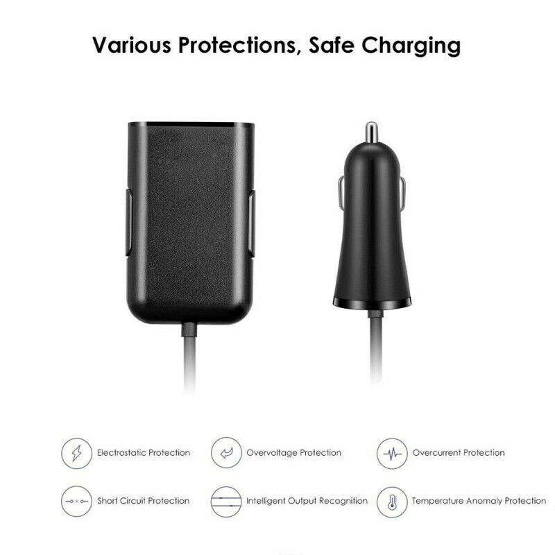 4-Port USB Passenger Car Travel Quick Charger Front/Back Seat Adapter for Phone