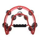 Double Half Moon Tambourine Percussion Drum Plastic Handle Red Metal Jingle