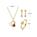 3pcs/set Rhinestone Heart Pendant Necklace Stud Earrings Ring Women Jewelry