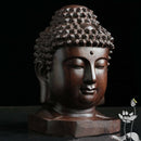 Hand Carved Redwood Crafts Sakyamuni Head Buddha Statue Tathagata Sculpture ~~~