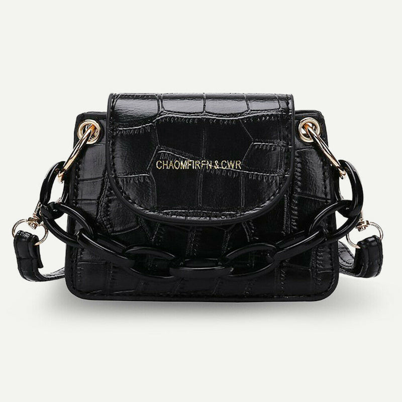 Women Mini Totes PU Solid Shoulder Money Bag Messenger Handbags (Black)