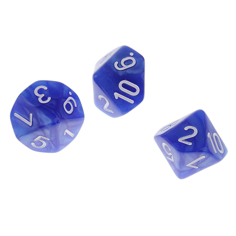 Pack of 10 Plastic Polyhedral Dice D10 for Dungeons&Dragons Table Games Blue