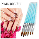 6Pcs/set Nylon Hair Nail Brush Blue Rhinestone Handle Kolinsky Acrylic Brus X3J0