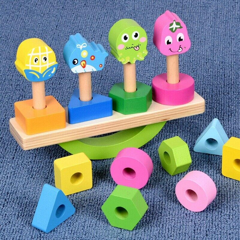 Wooden Stacking Toys with Geometry Shape Stacking Blocks & Stacker, Stackin A6O4