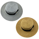 Women Wide Brim Summer Beach Hats Natural Straw Boater Hats Flat Top Sun Ha