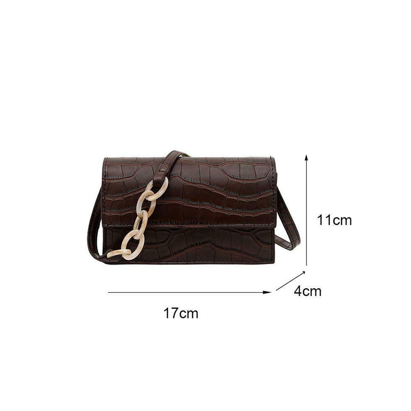 Women Crocodile Leather Shoulder Bag Solid Small Messenger Handbag (Brown)