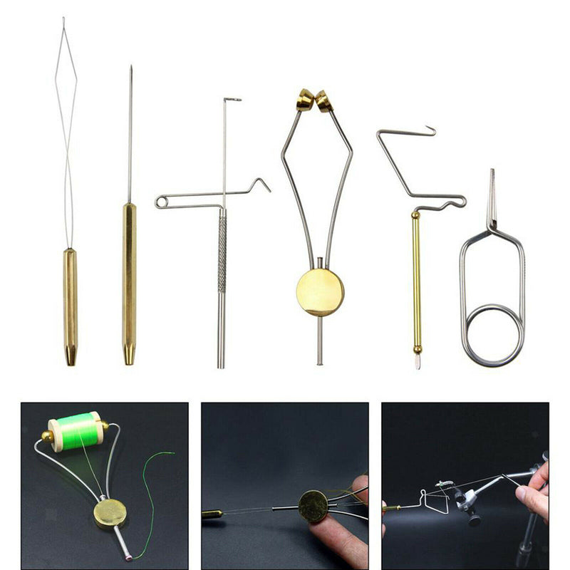 6pcs Fly Tying Tools Vise Fishing Rotary Whip Finisher Half Hitch Bobbin Thread