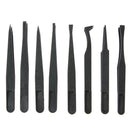 8pcs Portable Black Anti-static Plastic Tweezer Heat Resistant Repair Tool