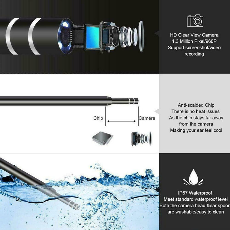 3 In 1 Visual Ear Canal Endoscope Ear Cleaner With Pixels Camera Endoscope Kit