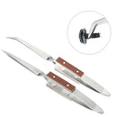 2X(2 X Self Locking Closing Tweezers Straight Curved Tweezer Anvil Wood Gri