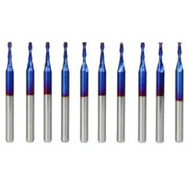 10Pcs 3.175Mm Shank Blue Coated Spiral Flat End Mills Two Flute Cnc Milling Z7M5