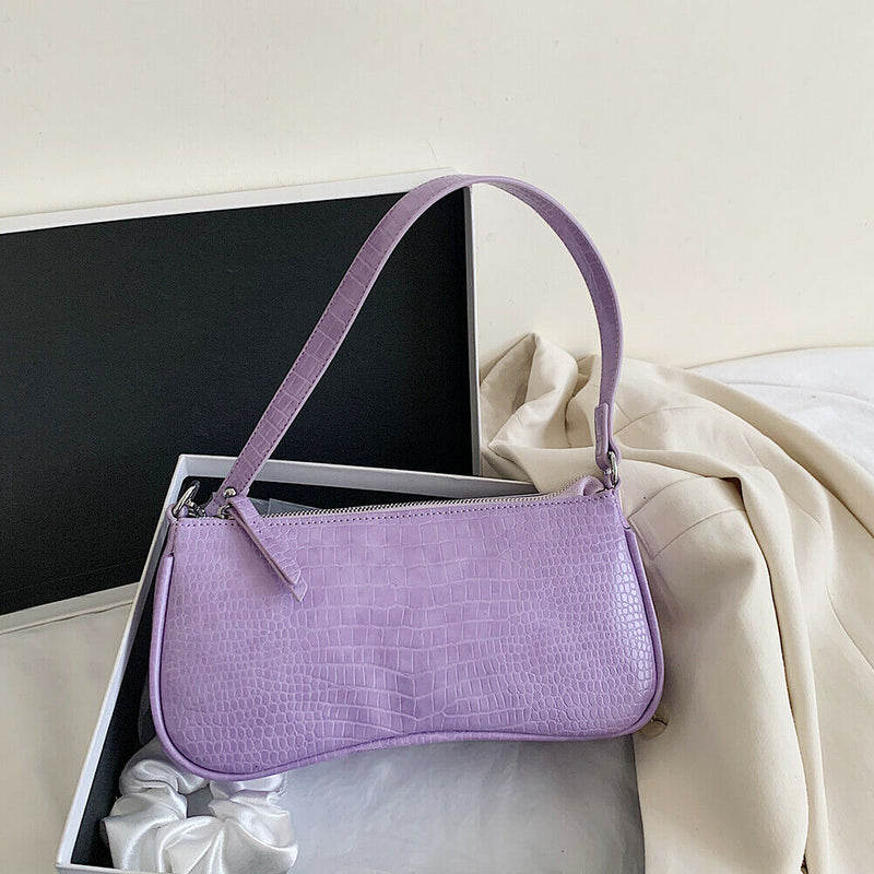 Women Totes Bags Alligator PU Elegant Shopping Shoulder Handbag (Purple)