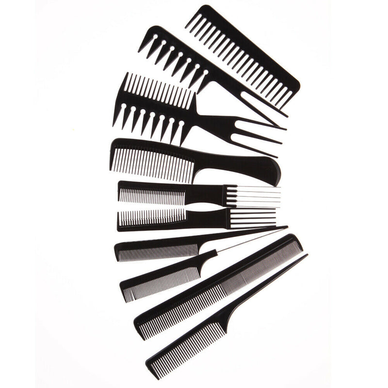 10Pcs Black Pro Salon Hair Styling Hairdressing Plastic Barbers Brush Combs A