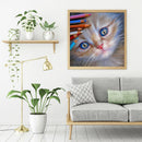 DIY Color Pencil Cat Picture Decor Full Round Rhinestone Drill Painting Kit