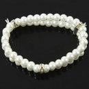 Ladies 3 Rows Faux Pearls Accent Off White Stretch Wrist Bracelet Jewelry