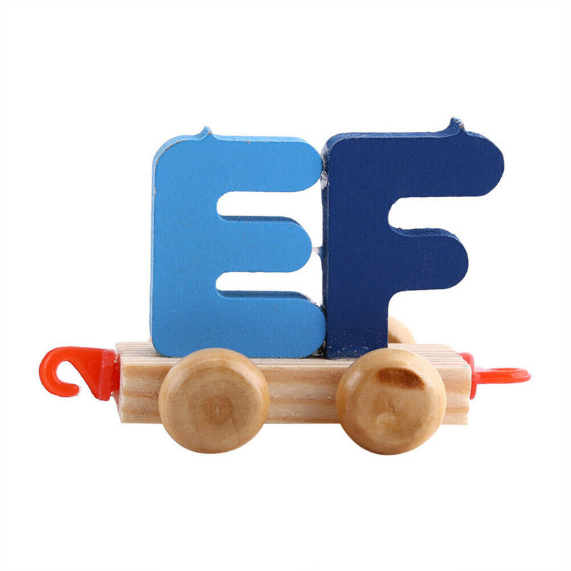 Wooden Train Set Alphabet Letters with Carriage Kids Toddler Educational Toys