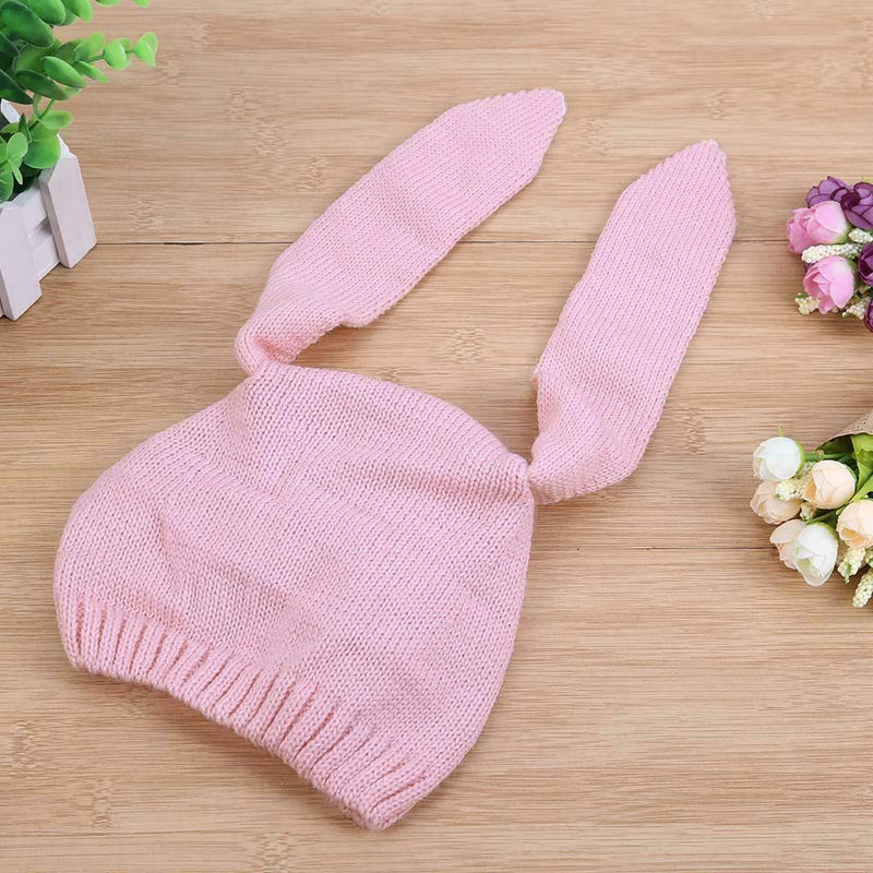 Infant Long Rabbit Ears Knitted Hat Baby Autumn Elastic Unisex Pink Cap