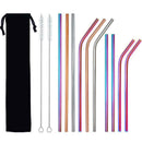 12X Stainless Steel Straws Rainbow Color Reusable Bent Straight Straw W/ Brush