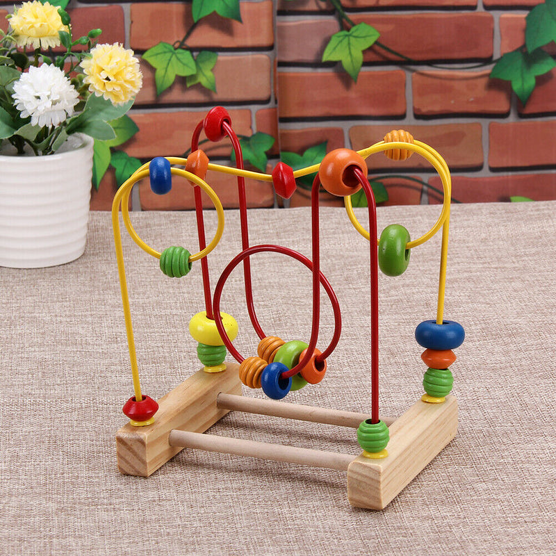 Wooden Toys Baby Math Toys Colorful Mini Around Beads Wire Maze Educational